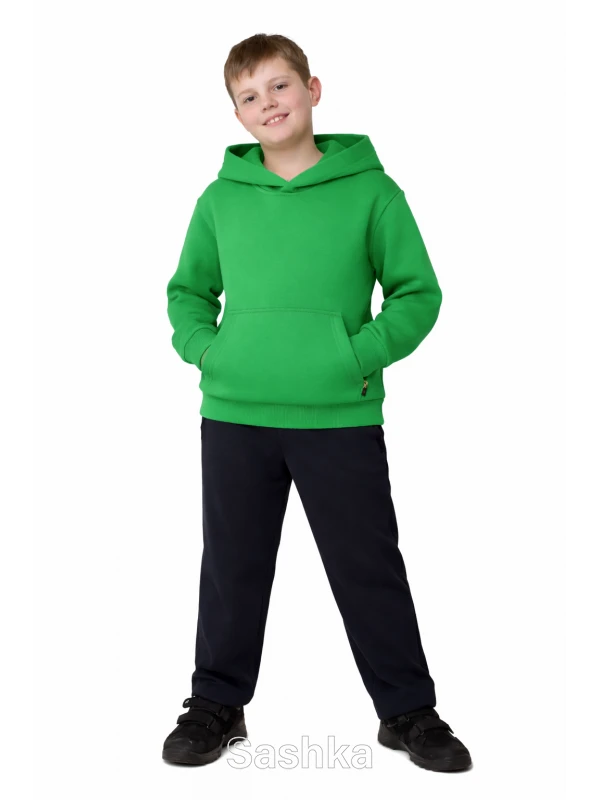 Трикотажний костюм на флісі зелений з чорними штанами для хлопчика